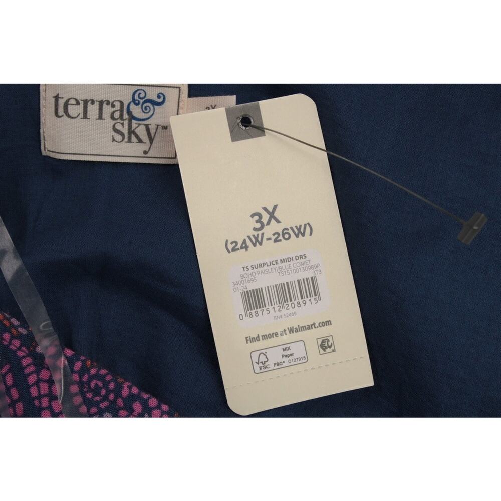 NWT Terra & Sky Plus Size 3X Midi Dress Boho Paisley Blue Comet Festival Indie - Picture 8 of 12